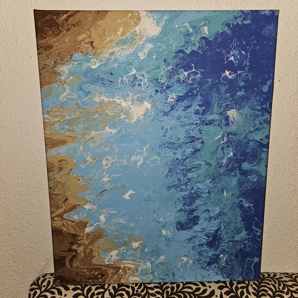 "Coastal Memories" Acrylic Paint Pour on 16x20 Stretched Canvas